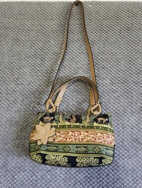 Relic By Fossil Jungle Print Multi-Color Shoulder Bag with Flower Charm